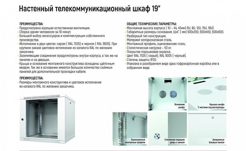 Настенный телекоммуникационный серверный шкаф 19